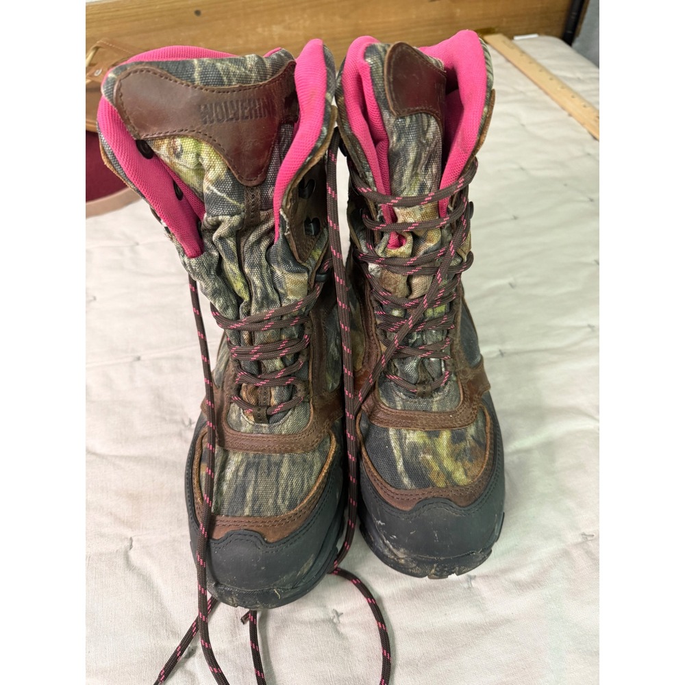 Wolverine Womens 8M Camo Waterproof Thinsulate Hunting Boots Brown Pink Rugged